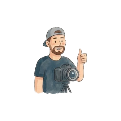 Aquarell-Symbol: Fotograf mit Kamera und Stativ
