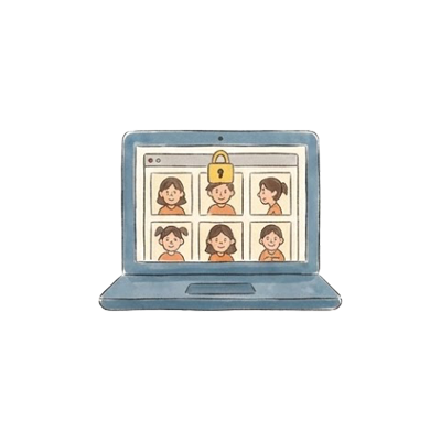 Aquarell-Symbol: geschützte Online-Galerie auf dem Laptop