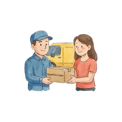 Aquarell-Symbol: Paketbote übergibt die Fotos an der Haustür